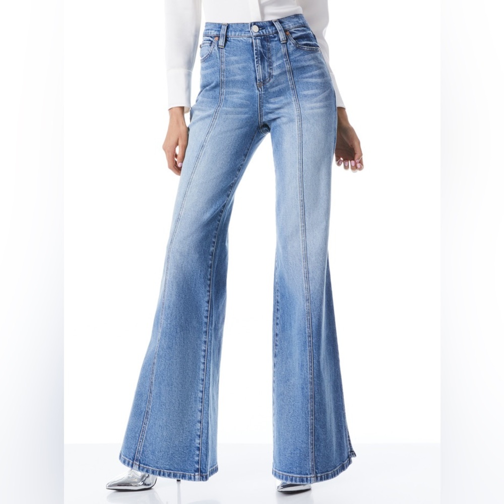 Alice + Olivia Timothee Wide Leg Jeans with Slit at Hem, Size 26 fits like 27